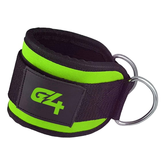 G4 Vision Ankle Straps Weight Lifting Fitness D Ring Machine Cable Attachment Strap Gym Exercise Reinforces Double D-Ring, Adjustable Comfort fit Neoprene, Ideal for Glute & Leg Workouts (Green)