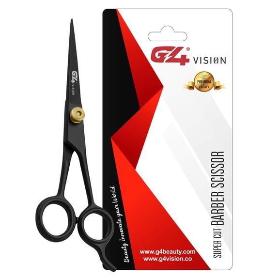 G4 Vision High Carbon Super Cut Ideal for Hair Cutting Scissors Salon Scissor Shears Razor Sharp Mustache Haircut Black (6 inch)
