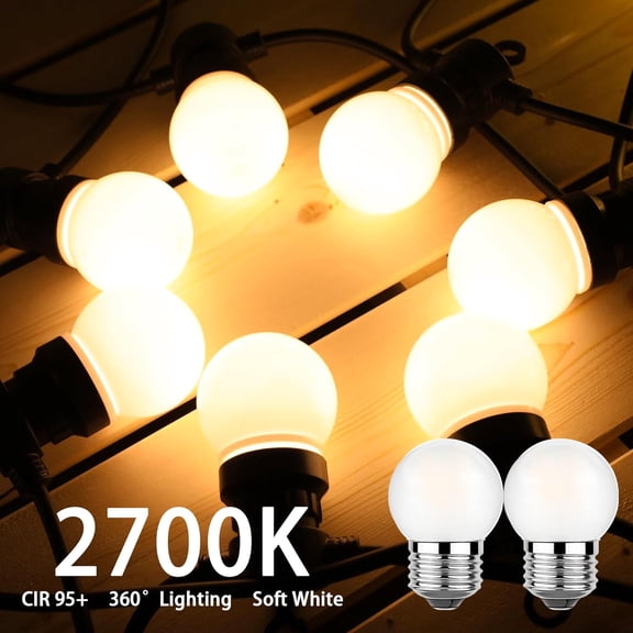 G40 1.5w Low Wattage Led Bulb, 15 Watt Equivalent Standard E26 Head 110v G14 Low Power Frosted Non-Dimmable Bulb, Night Light Bulb, CRI 95+, 150lm, Soft Warm White 2700k, Pack of 2