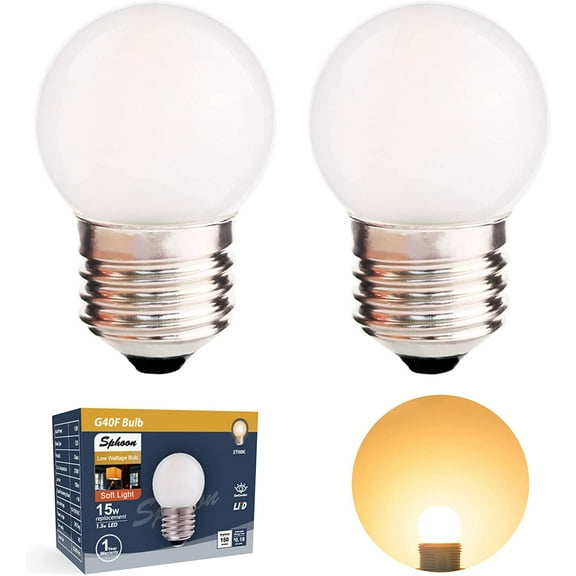 G40 1.5w Low Wattage Led Bulb Equivalent 15 Watt Standard E26 Base G14 Small Low Power Light Bulb, Frosted, Warm White 2700k, CRI 90+, 150lm, Pack of 2