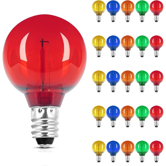 G40 Colored Led Replacement Bulbs for Outdoor String Lights, 1W Multi Color E12 Candelabra Light Bulbs Shatterproof for Christmas Halloween Decorative 25 Pack