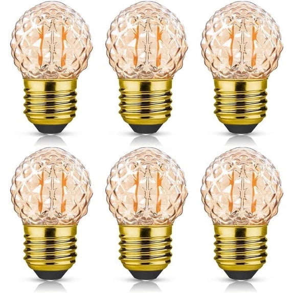 G40 E26 Low Watt LED Amber Light Bulbs, 1W Bulb Equal 10 Watt Incandescent, Pineapple Shaped Light Bulb 2200K Bulbs for Bedroom Lawn Patio, 6Pack