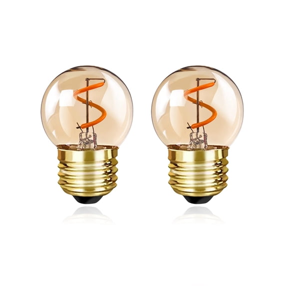 G40 G26 Low Watt Light Bulb Edison LED Bulb Mini Globe Light Bulbs 1W Equivalent to 10Watt Incandescent E26 Amber Gold string light bulbs Warm White 2200K, Non Dimmable,Pack of 2