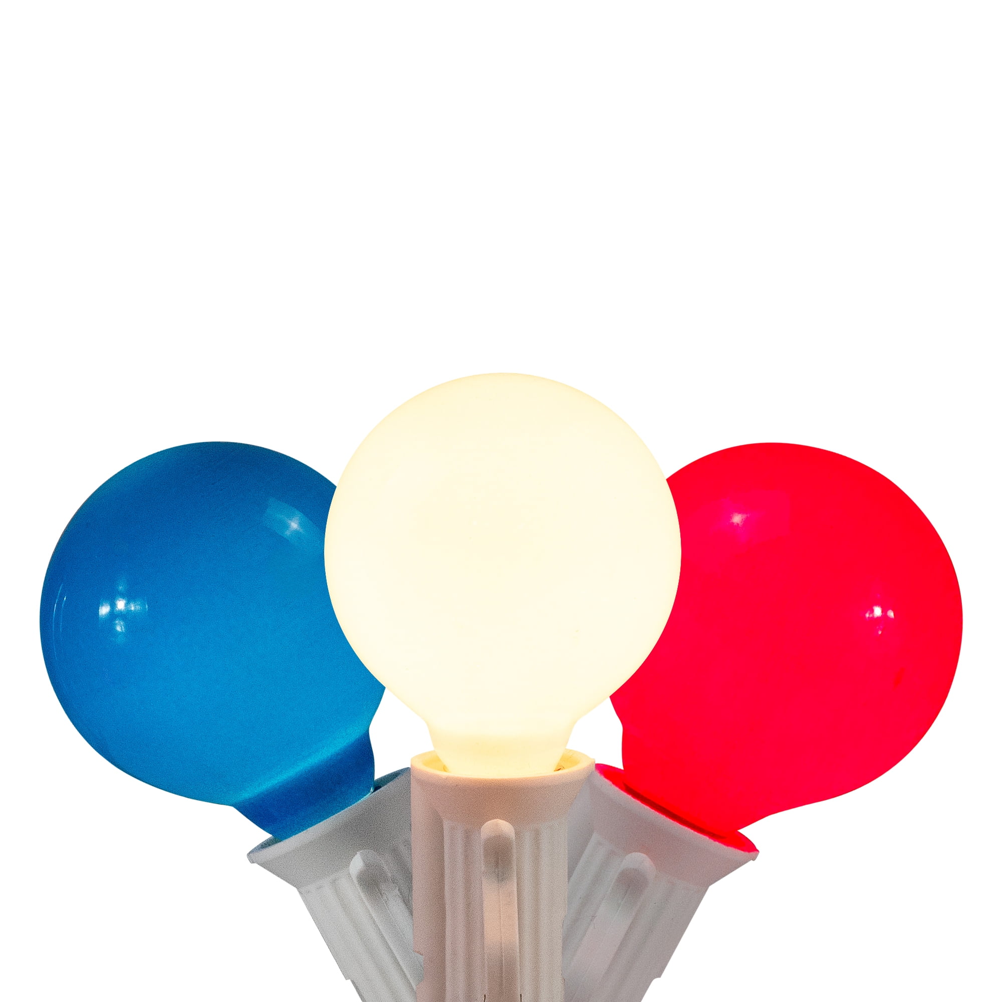 G40 Globe Christmas Light Set - Red White and Blue - 9' White Wire - 10ct