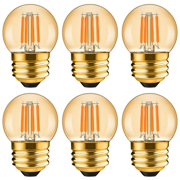 G40 LED Light Bulbs 3W (25W Equivalent), Dimmable Amber Glass Edison Bulbs, E26 Base, 2700K Warm Light, 6-pack