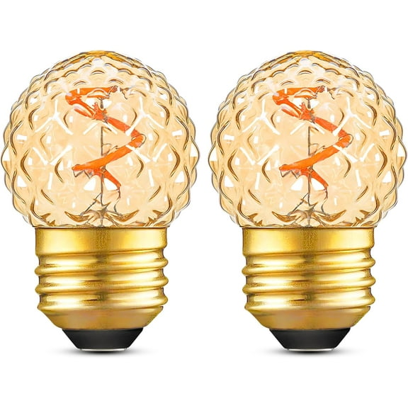 G40 LED Low Wattage Light Bulbs E26 Base Amber Glow Warm White 2200K Retro String Light Bulbs 2 Pack