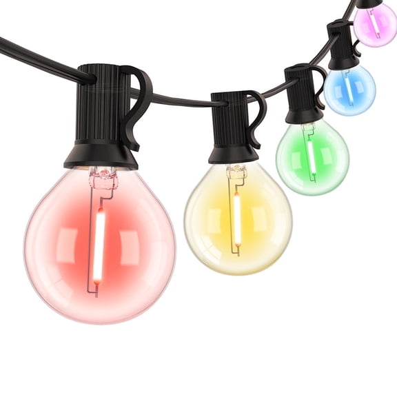 G40 LED Outdoor String Lights, 65Ft Globe Multicolor Christmas Decorations String Light with 50 Colored Filament LED Bulbs, Hanging Outdoor Patio Lights for Outside Backyard Porch Party