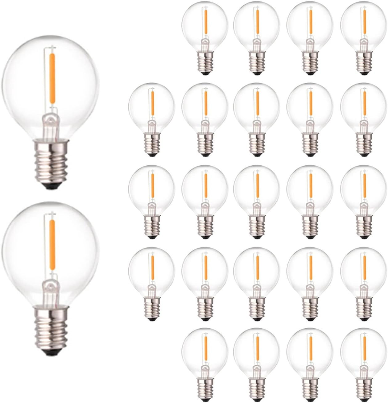 G40 LED Replacement Light Bulbs, 0.6W Shatterproof Globe Bulb, E12 Candelabra Base, 1.5 Inch Dimmable G40 Bulbs for Outdoor String Lights, Patio Decor- Warm White 25 Pack