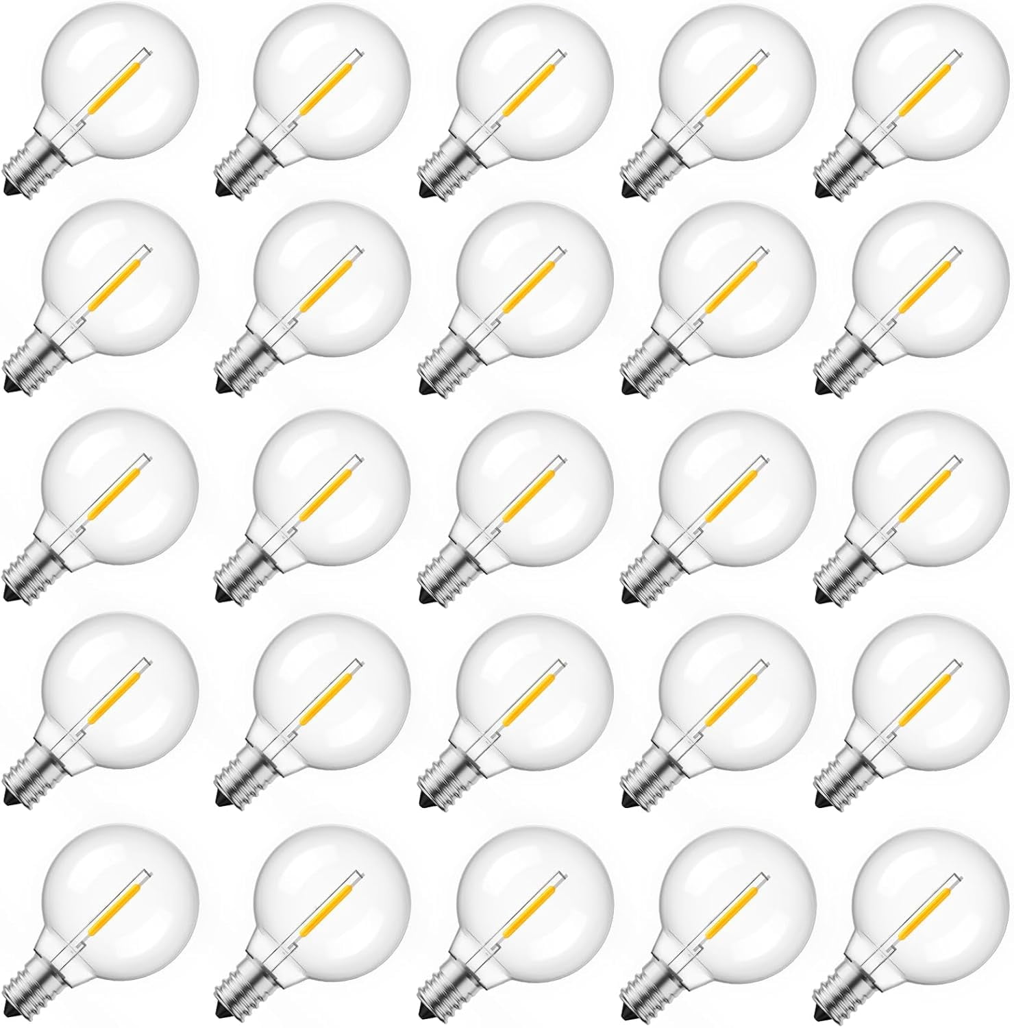 G40 Led Replacement Light Bulbs 1W Shatterproof Globe Bulb fits E12 Candelabra Screw Base, 1.5 Inch Dimmable Light Bulbs for Indoor Outdoor String Lights, Patio Cafe Decor, Warm White, 25 Pack