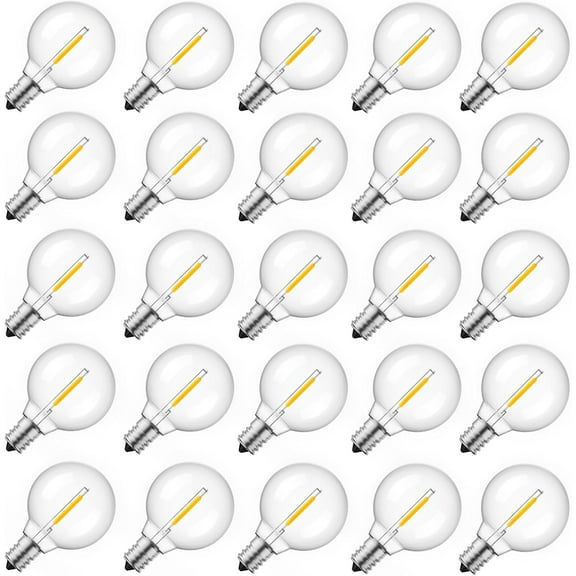G40 Led Replacement Light Bulbs 1W Shatterproof Globe Bulb fits E12 Candelabra Screw Base, 1.5 Inch Dimmable Light Bulbs for Indoor Outdoor String Lights, Patio Cafe Decor, Warm White, 25 Pack