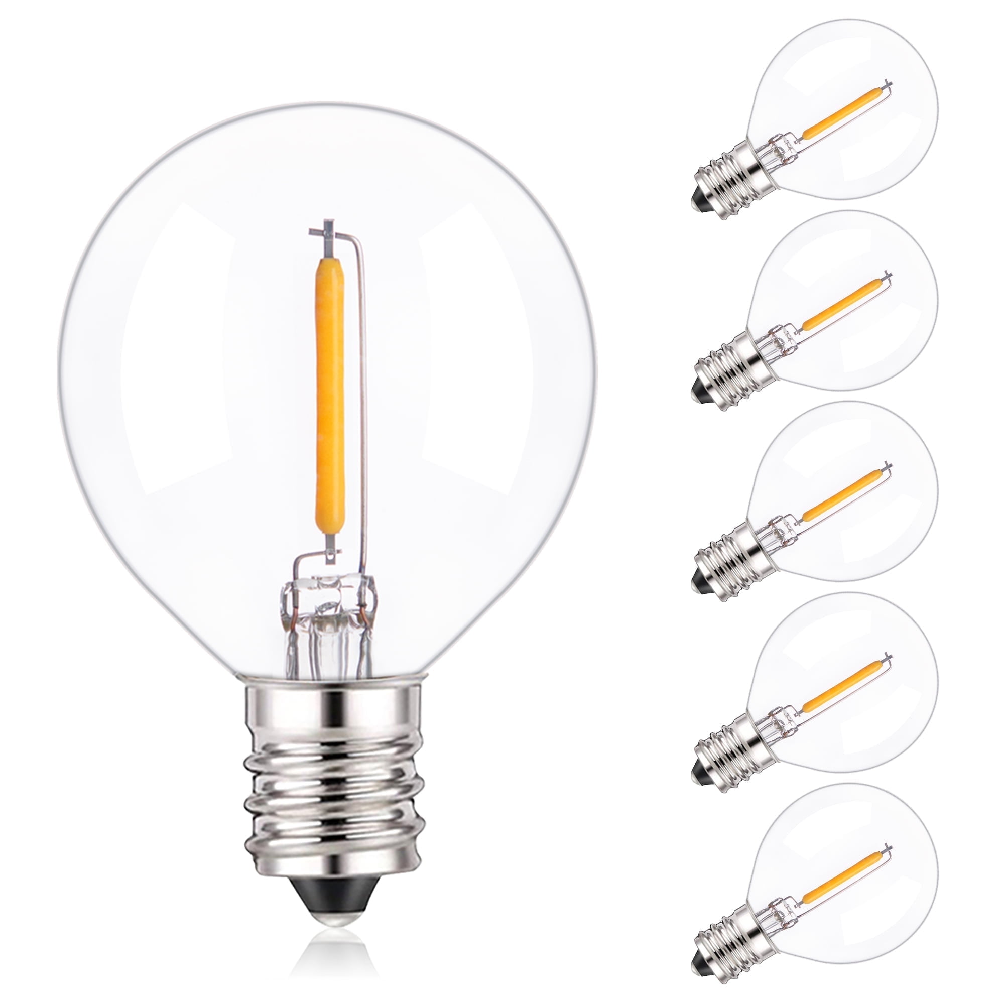 G40 Led Replacement Light Bulbs, E12 Screw Base waterproof Globe Bulbs for Outdoor String Lights, 1Watt Equivalent to 7 Watt Incandescent Bulbs,Warm White 2200K,6-Pack