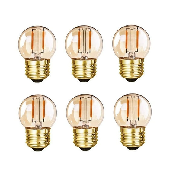 G40 Low Wattage Bulbs, G14.5 E26 Edison LED Bulb Mini Amber Globe Night Light Bulbs, 1W Equivalent to 10Watt Incandescent, 2200K Energy Saving Warm White Light Bulbs, Non Dimmable, Pack of 6