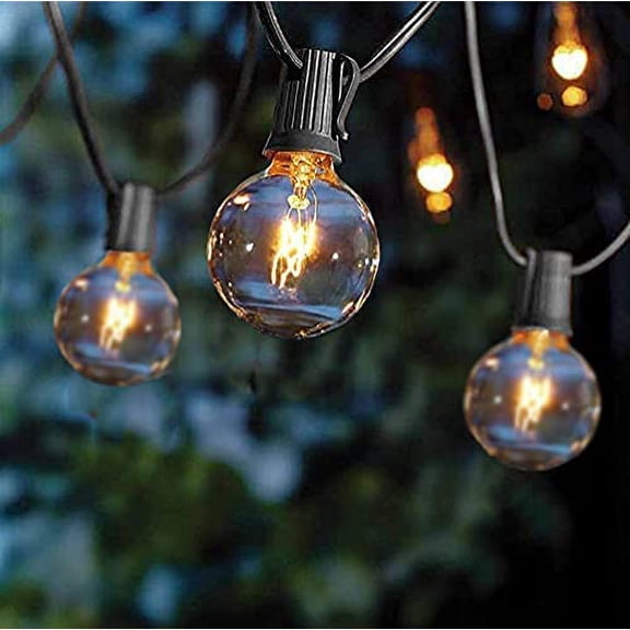 G40 Outdoor Globe String Lights, 25ft Hanging Patio Lights with 27 Incandescent Bulbs (2 Spare), Connectable Backyard Bistro Wedding Decor, E12 Base, 5W-Black Wire