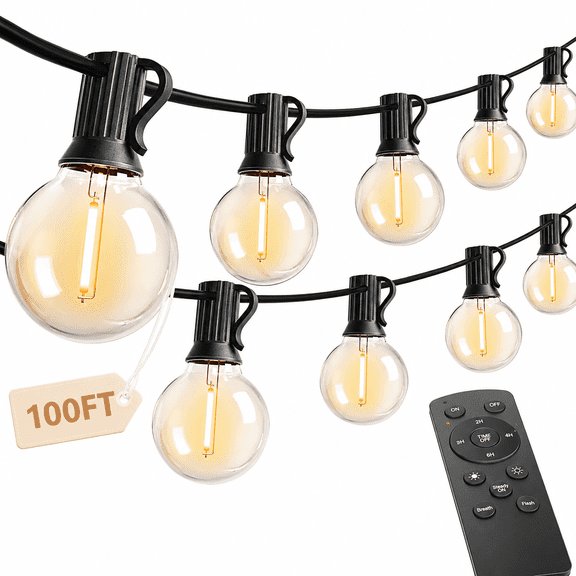 G40 Outdoor String Lights 100FT with Remote Control, Dimmable Outdoor Patio Lights, Waterproof Connectable Globe String Lights with Timer for Backyard Decor