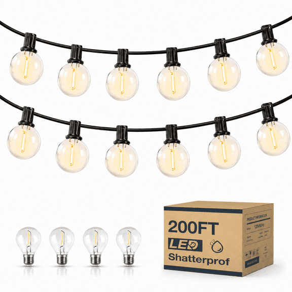 G40 Outdoor String Lights 200FT, Waterproof Connectable Patio String Lights for Backyard, Wedding, Party & Bistro Lighting