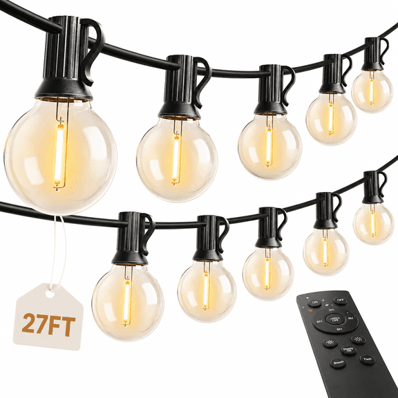 G40 Outdoor String Lights 27FT with Remote Control, Dimmable LED Globe Patio Lights, Waterproof Backyard Hanging Lights with Timer & Lighting Modes