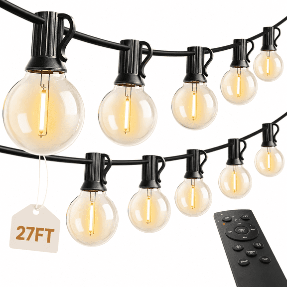 G40 Outdoor String Lights 27FT with Remote Control, Dimmable LED Globe Patio Lights, Waterproof Backyard Hanging Lights with Timer & Lighting Modes