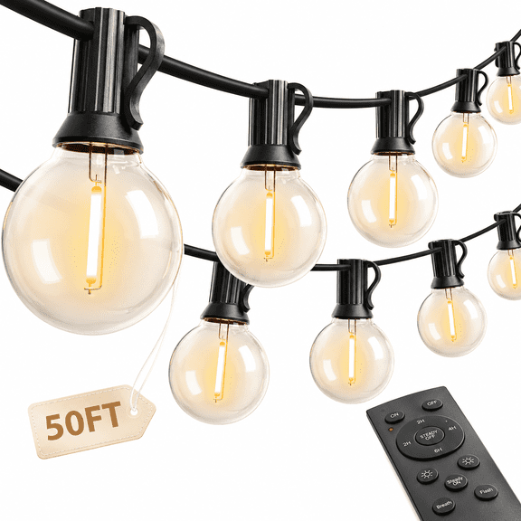 G40 Outdoor String Lights 50FT with Remote, Dimmable LED Patio String Lights, Waterproof Globe Lights with Timer & Multiple Lighting Modes for Backyard & Deck