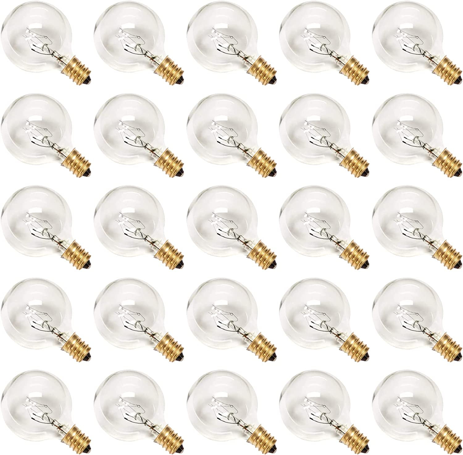 G40 Replacement Bulbs, 120V 5 Watt Clear Globe Incandescent Light Bulbs fits E12 C7 Candelabra Base, Dimmable String for Indoor Outdoor Patio Decor, (25 Pack)