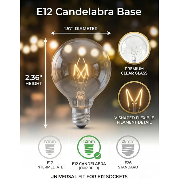 G40 Replacement Bulbs, 15 Pack Incandescent Light Bulbs for Outdoor String Lights, 5 Watt E12 Bulb Candelabra Base, Clear Globe Light Bulbs for Patio Cafe Garden Decor, Warm White 120V 5W