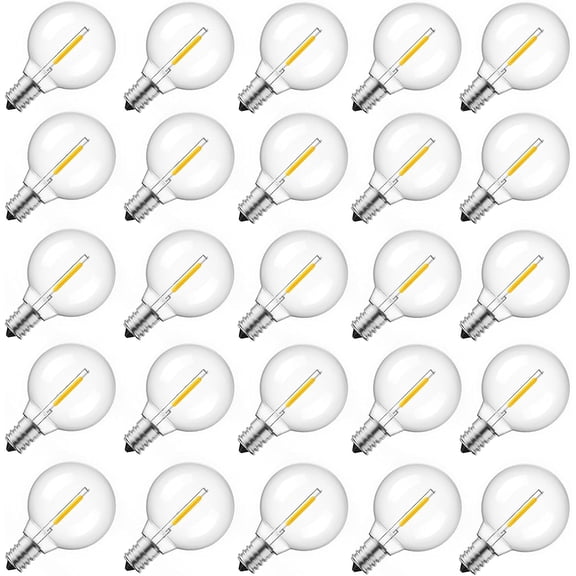 G40 Replacement LED Light Bulbs, 25 Pack Clear Globe Bulb fits E12 C7 Candelabra Screw Base Sockets, 1.5 Inch Dimmable Edison Light Bulbs for Indoor Outdoor Patio Decor, Warm White