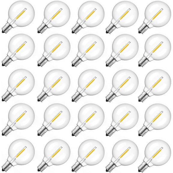 G40 Replacement LED Light Bulbs, 25 Pack Clear Globe Bulb fits E12 C7 Candelabra Screw Base Sockets, 1.5 Inch Dimmable Edison Light Bulbs for Indoor Outdoor Patio Decor, Warm White