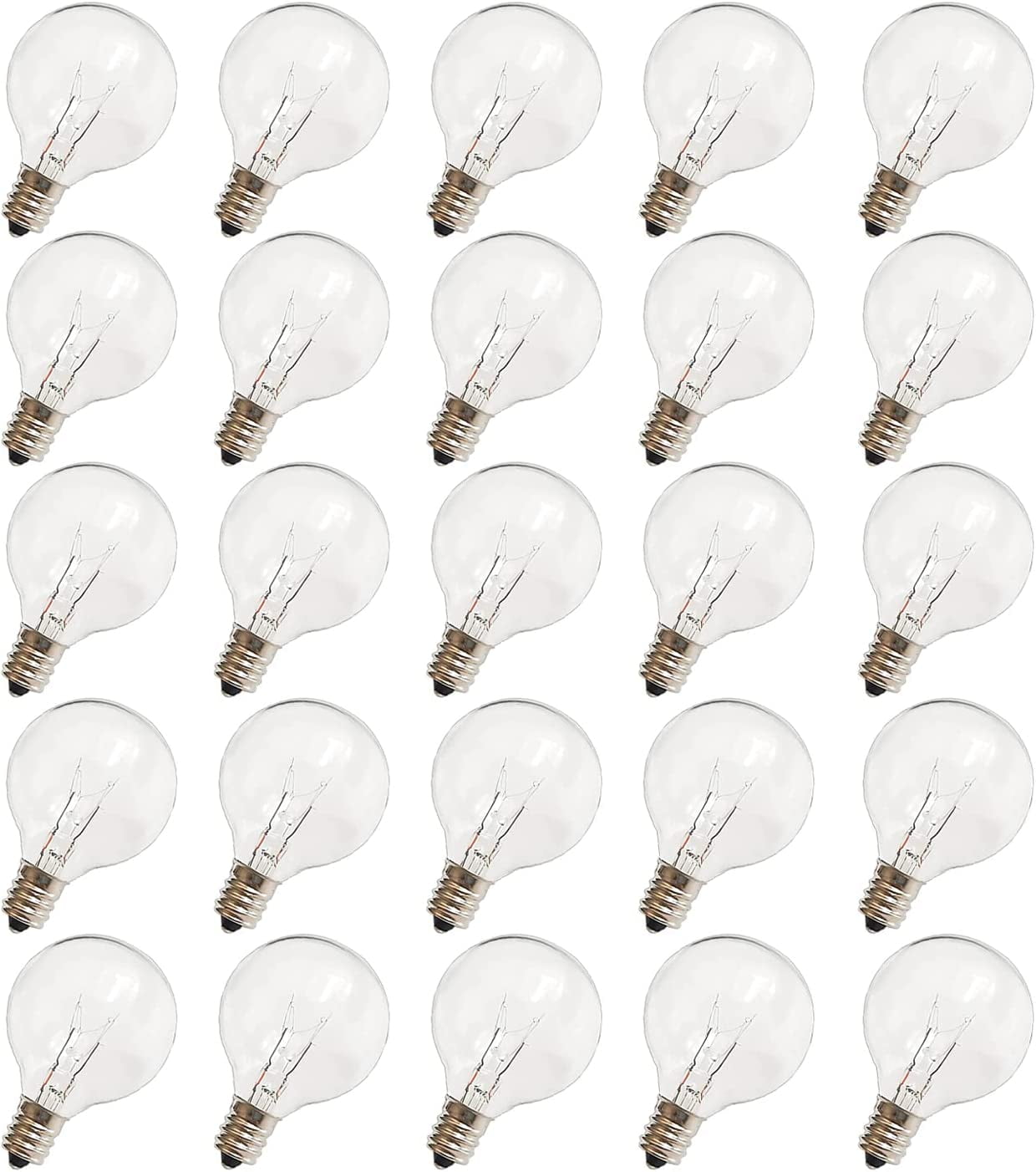 G40 Replacement Light Bulbs, 120V 5W Clear Globe Bulb, E12 C7 Candelabra Base, 1.5 Inch Glass Incandescent Bulbs for Indoor Outdoor Patio String Lights, Warm White -25 Pack