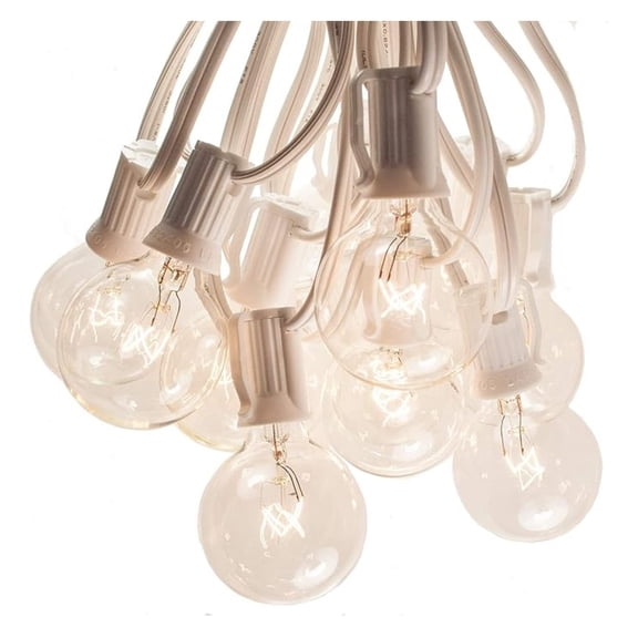 G40 String Lights 100 Foot - Clear Globe Lights for Outdoor Decor, Wedding, Patio, Bistro, Tent - White Wire, 105 Bulbs