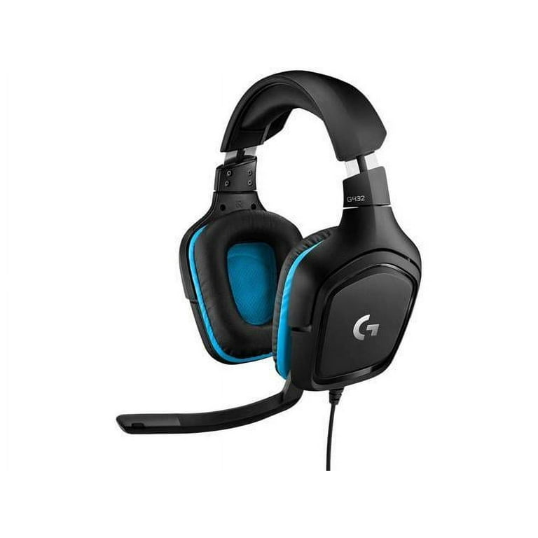 G432 Wired Gaming Headset 7.1 Surround Sound DTS Headphone X 2.0 Flip to Mute Mic PC Leatherette Black Blue