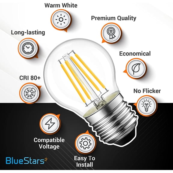 G45 E26 Edison LED Filament Globe Bulb 120V 5W (60 Watt Equivalent), 2700K Warm White 550lm Non-Dimmable for Home Decoration, Pendant, Antique Light Fixtures, 6 Packs