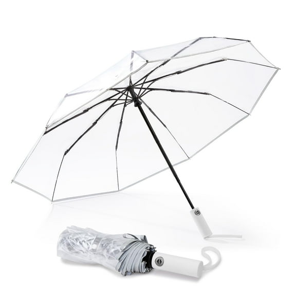 G4Free 42-Inch Clear Travel Umbrella – Windproof, Automatic Open/Close, Transparent Foldable Compact Umbrella for Rain, Wedding, and Outdoor Use