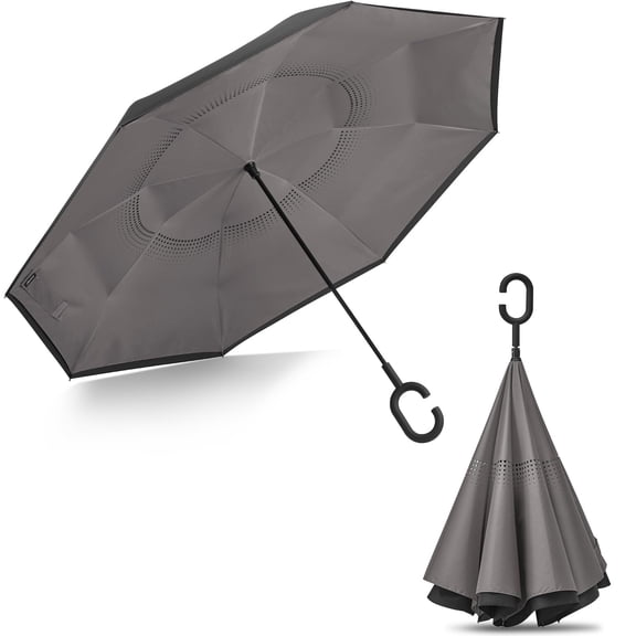 G4Free 48/62 Inch Large Inverted Reverse Umbrella with C-Shaped Handle, Windproof Double Layer Upside Down Car Rain Umbrellas for Men Women
