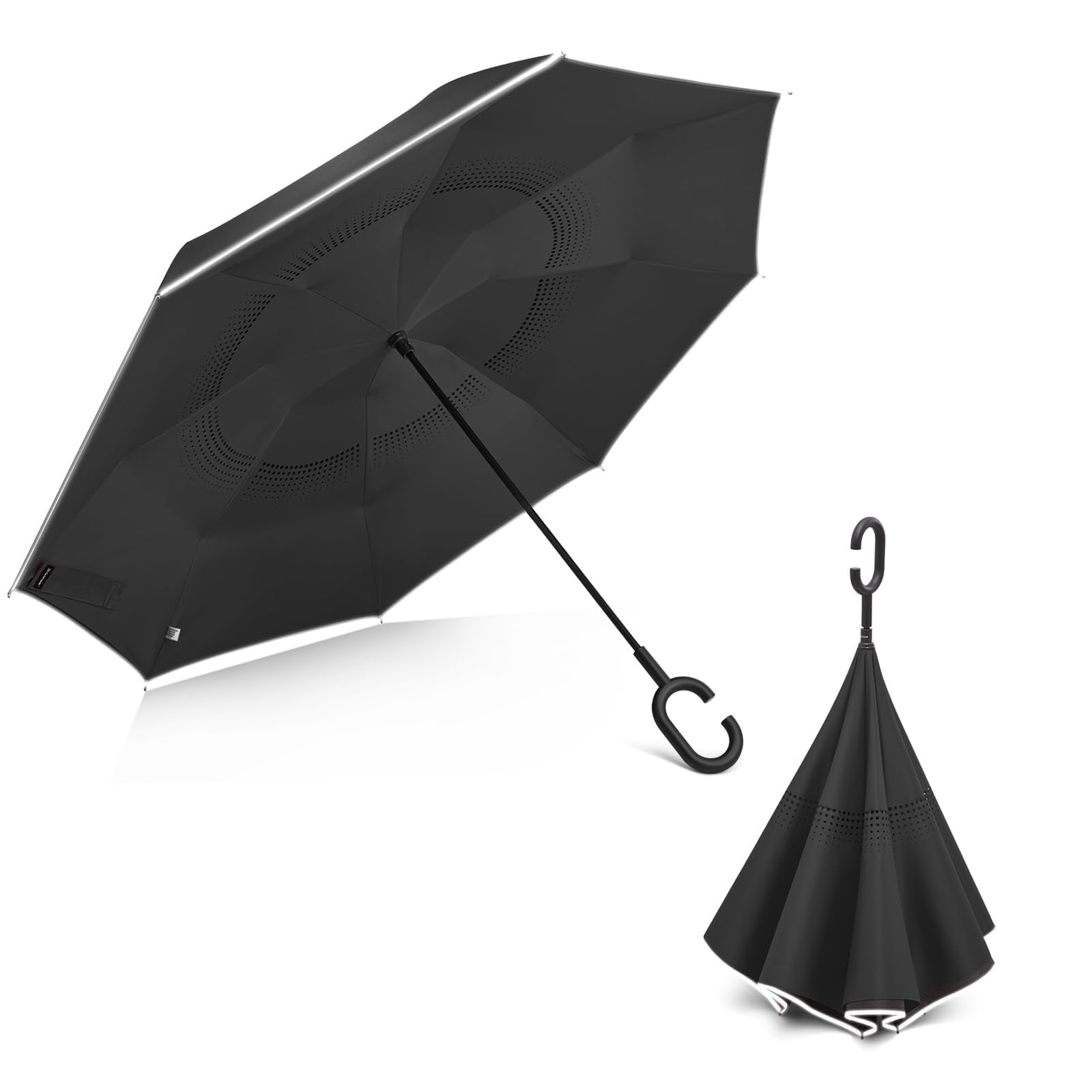 G4Free 48/62 Inch Large Inverted Reverse Umbrella with C-Shaped Handle, Windproof Double Layer Upside Down Car Rain Umbrellas for Men Women
