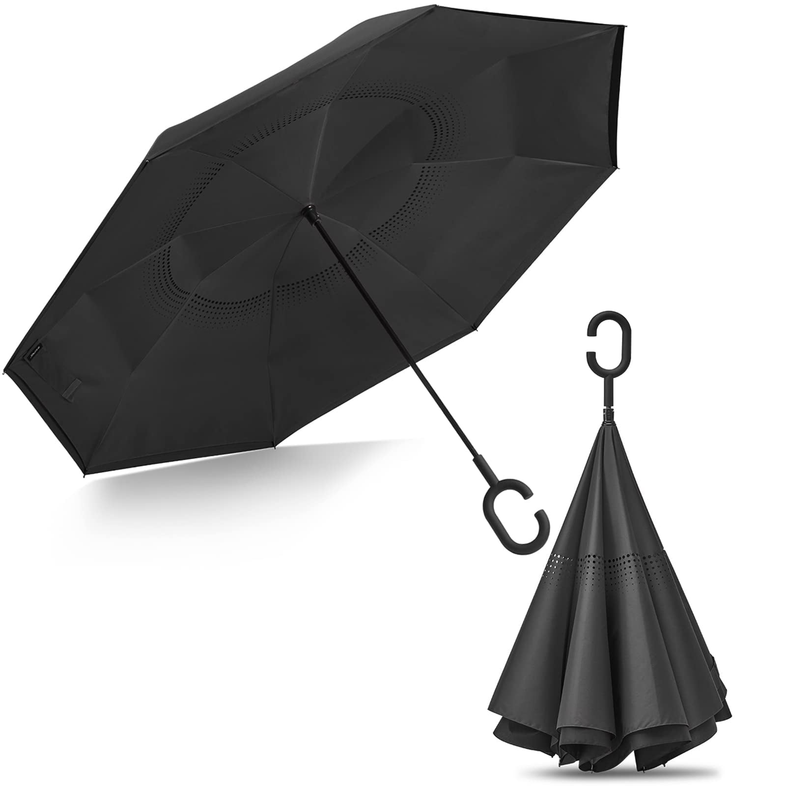 G4Free 48/62 Inch Large Inverted Reverse Umbrella with C-Shaped Handle, Windproof Double Layer Upside Down Car Rain Umbrellas for Men Women