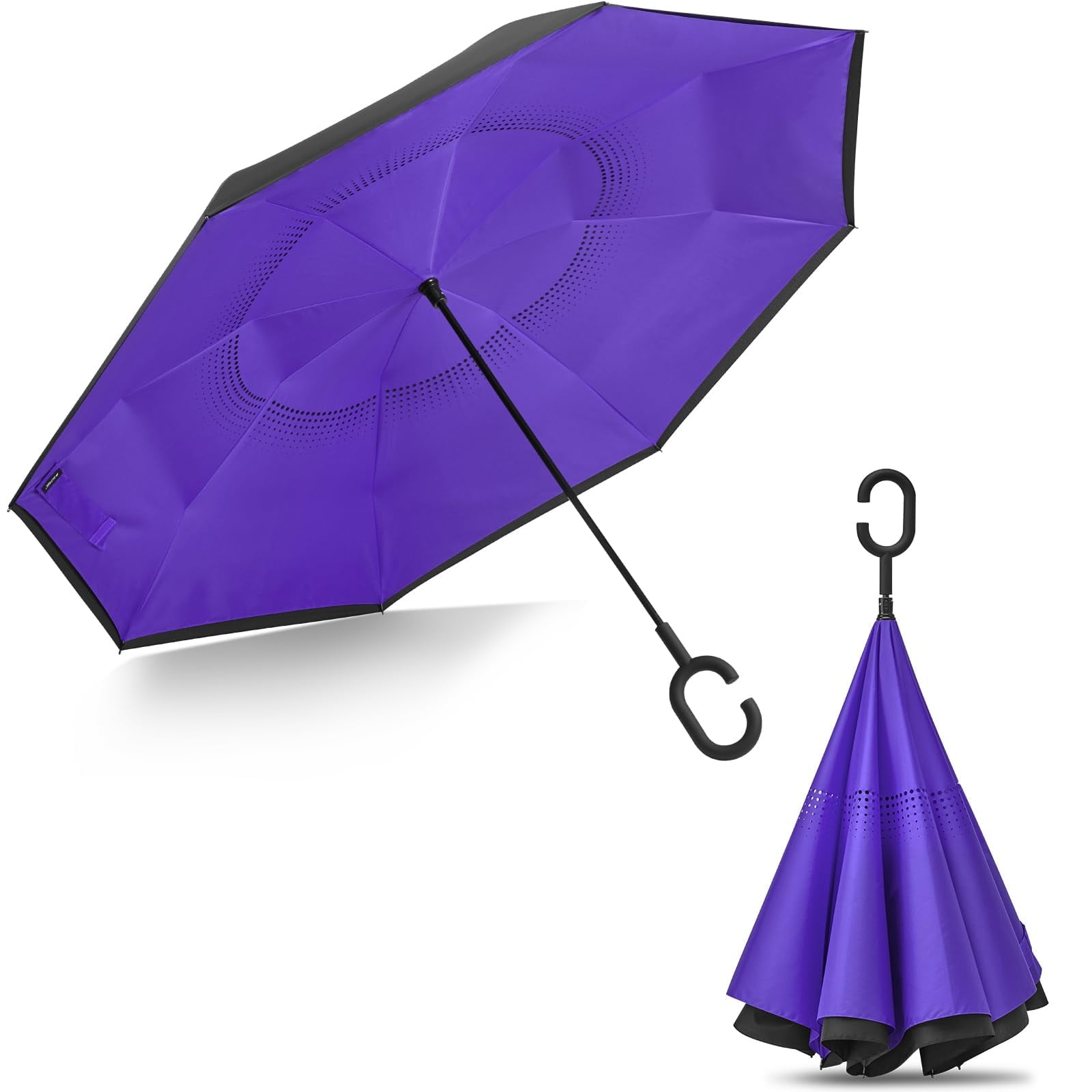 G4Free 48/62 Inch Large Inverted Reverse Umbrella with C-Shaped Handle, Windproof Double Layer Upside Down Car Rain Umbrellas for Men Women