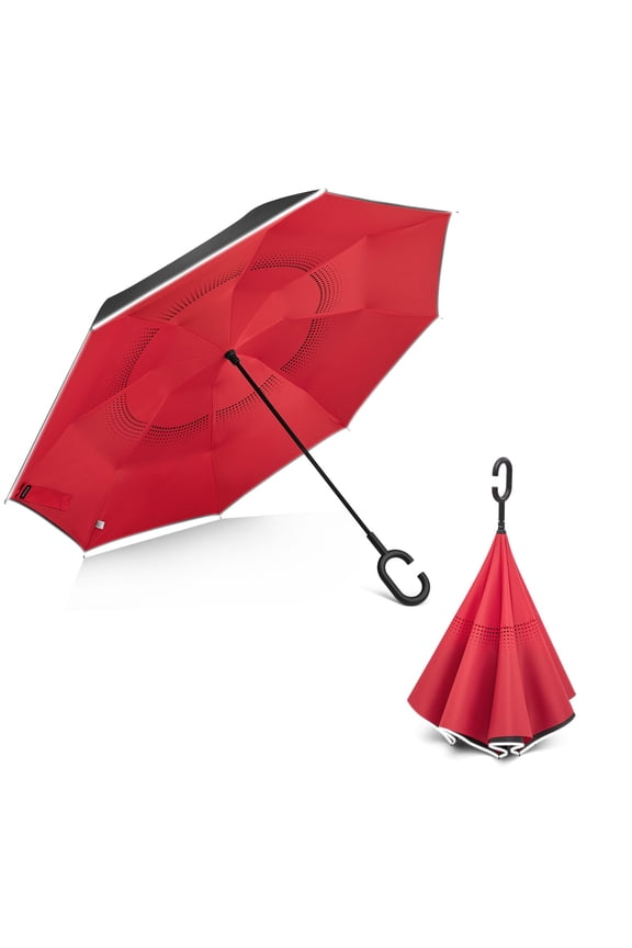 48/62 Inch Large Inverted Reverse Umbrella with C-Shaped Handle, Windproof Double Layer Upside Down Car Rain Umbrellas for Men Women