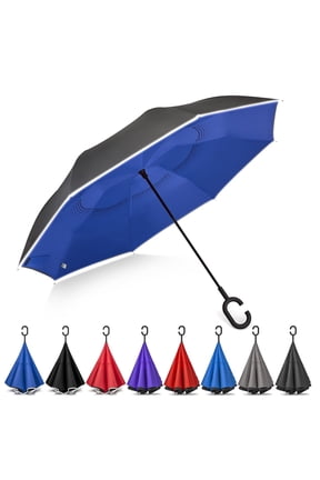 48/62 Inch Large Inverted Reverse Umbrella with C-Shaped Handle, Windproof Double Layer Upside Down Car Rain Umbrellas for Men Women