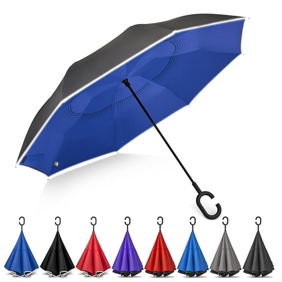 G4Free 48/62 Inch Large Inverted Reverse Umbrella with C-Shaped Handle, Windproof Double Layer Upside Down Car Rain Umbrellas for Men Women