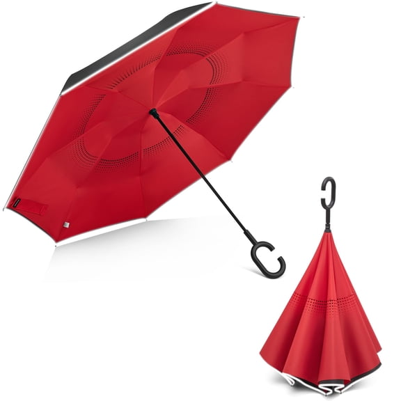 G4Free 48/62 Inch Large Inverted Reverse Umbrella with C-Shaped Handle, Windproof Double Layer Upside Down Car Rain Umbrellas for Men Women