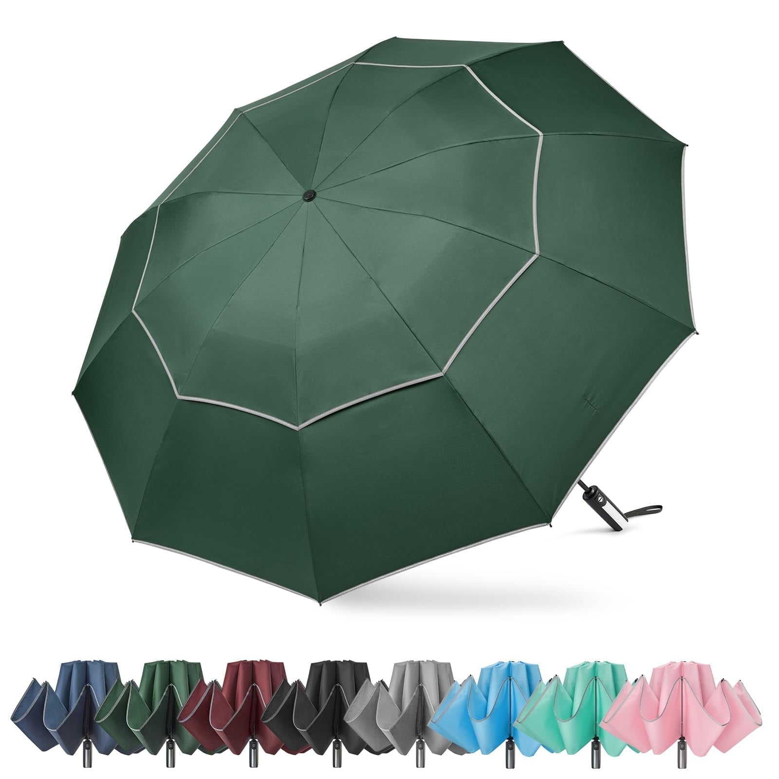G4Free 54/62 inch Windproof Inverted Umbrella, Reflective Stripe Double Canopy, Automatic Open/Close, Compact for Travel, 10 Ribs Rain Protection