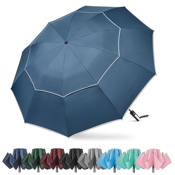 G4Free 54/62 inch Windproof Inverted Umbrella, Reflective Stripe Double Canopy, Automatic Open/Close, Compact for Travel, 10 Ribs Rain Protection
