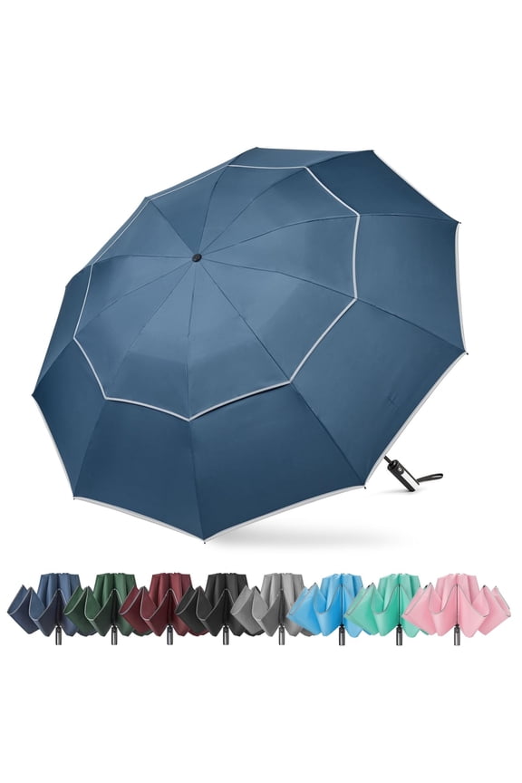 54/62 inch Windproof Inverted Umbrella, Reflective Stripe Double Canopy, Automatic Open/Close, Compact for Travel, 10 Ribs Rain Protection