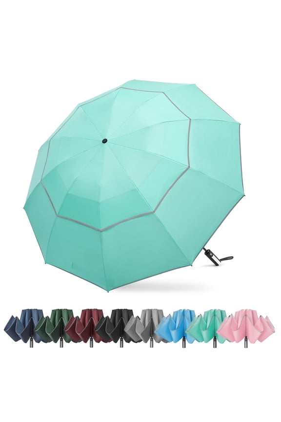 54/62 inch Windproof Inverted Umbrella, Reflective Stripe Double Canopy, Automatic Open/Close, Compact for Travel, 10 Ribs Rain Protection