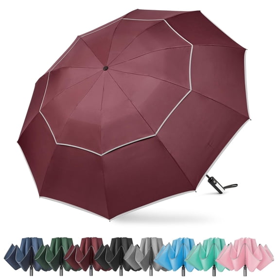G4Free 54/62 inch Windproof Inverted Umbrella, Reflective Stripe Double Canopy, Automatic Open/Close, Compact for Travel, 10 Ribs Rain Protection