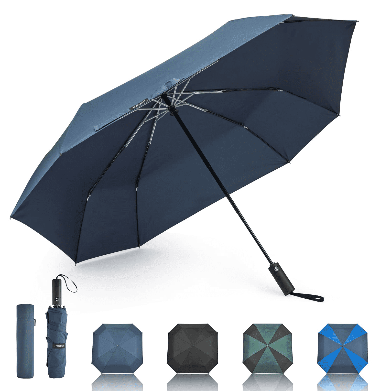 G4Free 54 Inch Large Golf Umbrella, Automatic Square 3 Folding Windproof Compact Travel Rain Umbrella