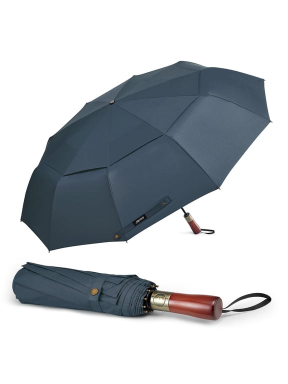 54" Large Compact Windproof Golf Umbrella | Auto Open/Close Folding Travel | Reinforced 10-Frame Vented Double Canopy for Men & Women