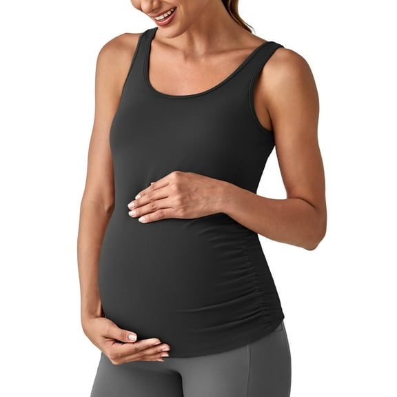 G4Free BareFeel Built in Bra Maternity Tank Tops with Removable Pads Ruched Sleeveless Stretchy Pregnancy Yoga Workout Shirts