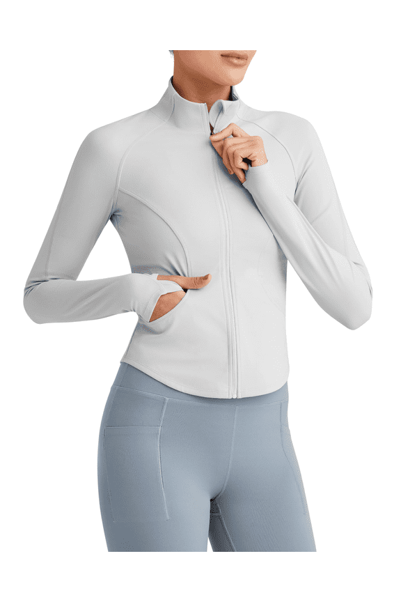 BareFeel Cropped Jackets for Women Slim Fit Full Zip Up Workout Athletic Track Jackets with Thumb Holes for Yoga