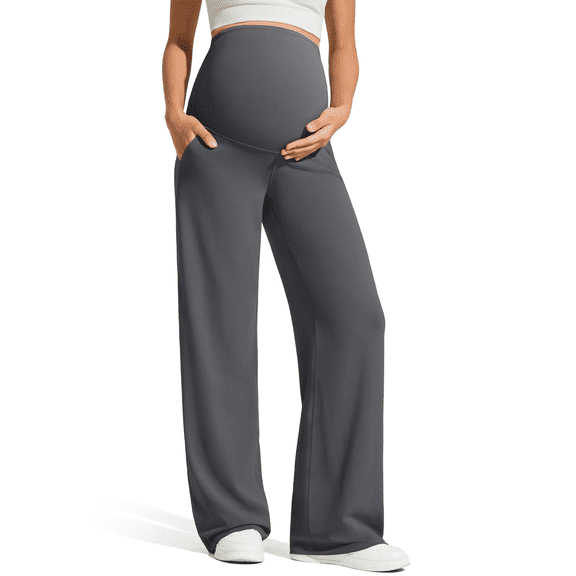G4Free BareFeel Maternity Dress Yoga Pants with Pockets Over The Belly Stretchy Work Slack Pregnancy Wide Leg Casual Trousers