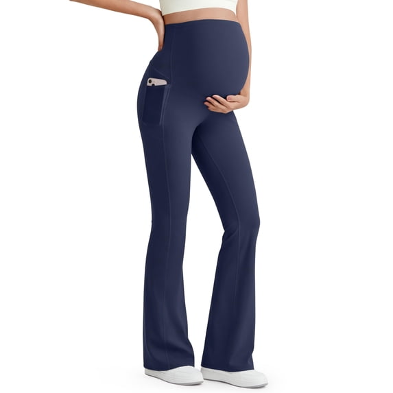 G4Free BareFeel Maternity Flare Leggings with Pockets Over The Belly Stretchy Casual Lounge Pregnancy Dress Pants for Work